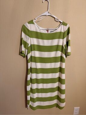 Jessica Howard Green and White Striped Midi Shift Dress